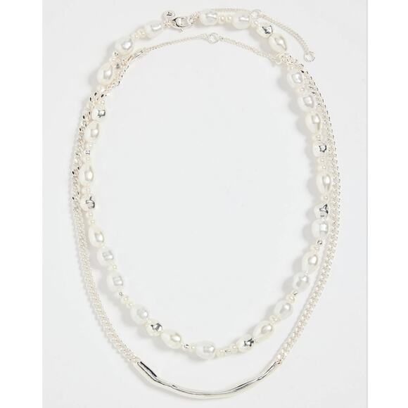 NEW MADEWELL Set of 2 Necklaces – Freshwater Pearl Chain & Silver Bar Necklace - Picture 4 of 12